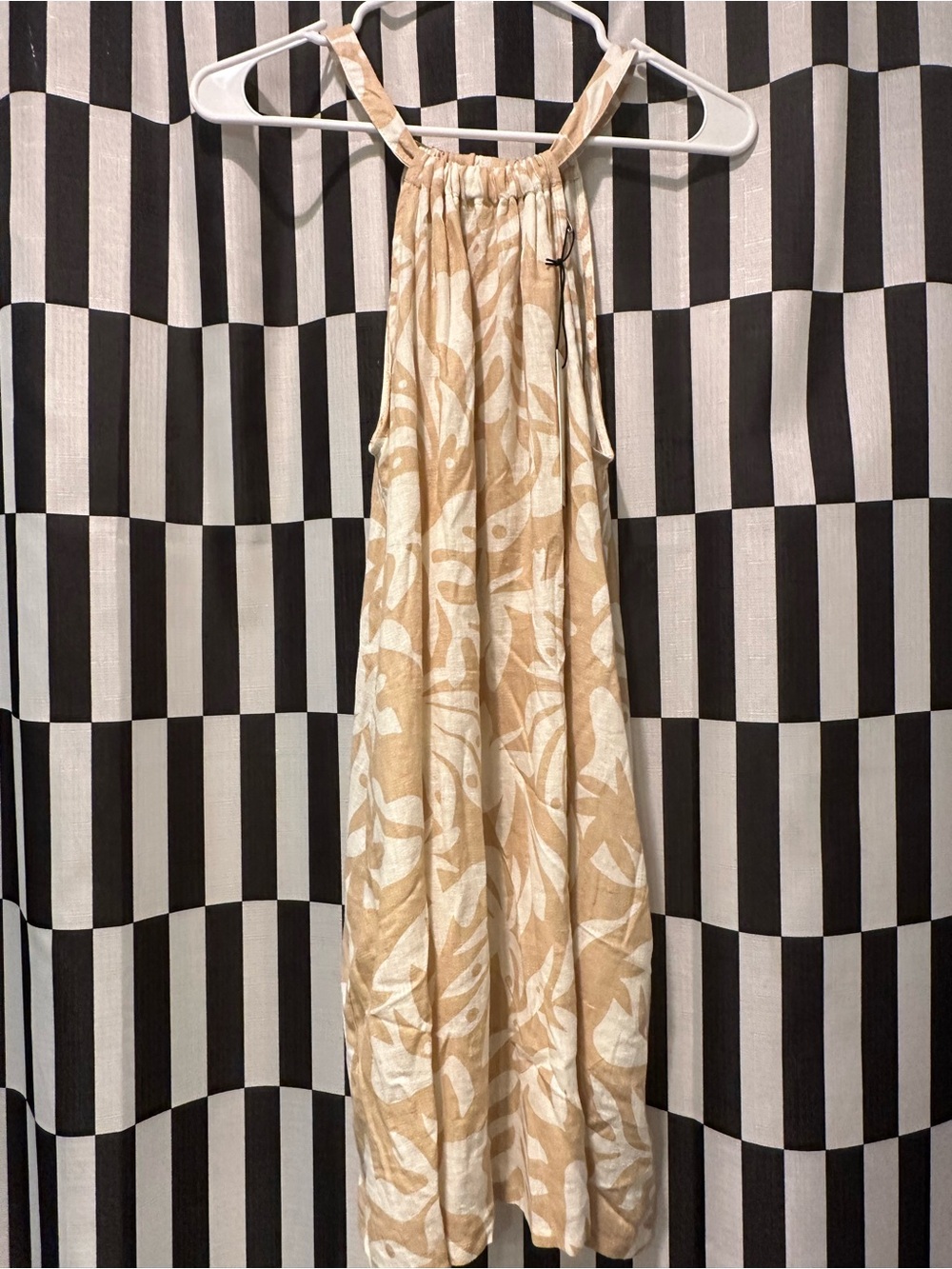 Rachel Zoe Beige and White Linen-Blend Halter Dress NWT